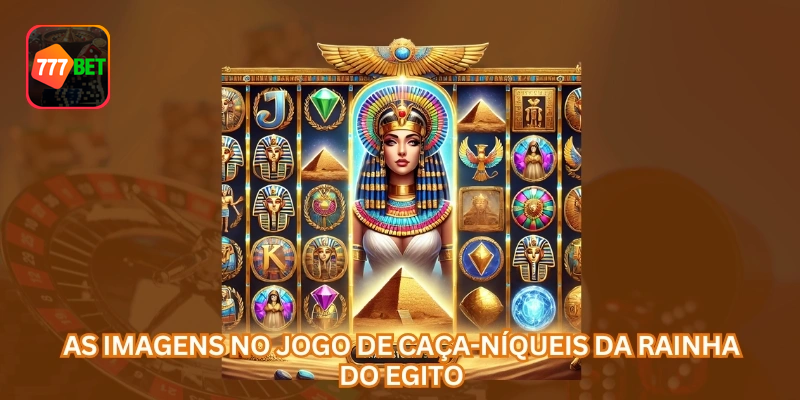 Os símbolos de Rainha do Egito incluem ícones comuns e recursos especiais, como Wild, Bonus, Jackpot e giros grátis.