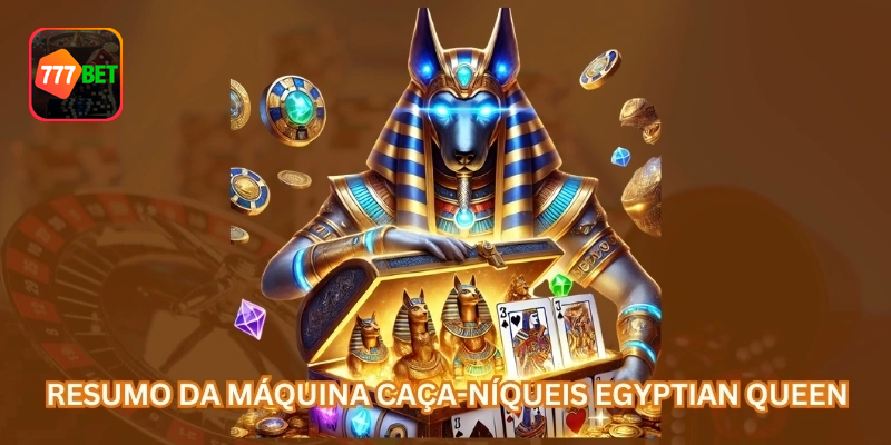 Visão geral do slot Rainha do Egito: tema egípcio, 5 rolos, linhas de pagamento e recursos como Bonus, Wild e giros grátis.